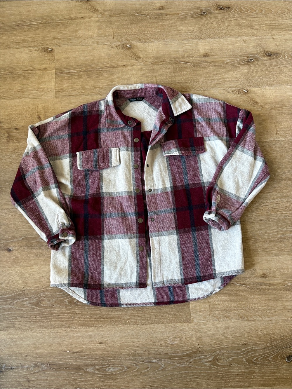 Red Plaid Button Down Flannel Shacket